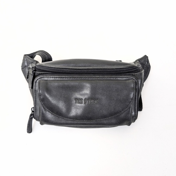 The Stone Leather Fanny Pack Belt Bag Pockets Adjustable Buckle Black - Picture 1 of 10